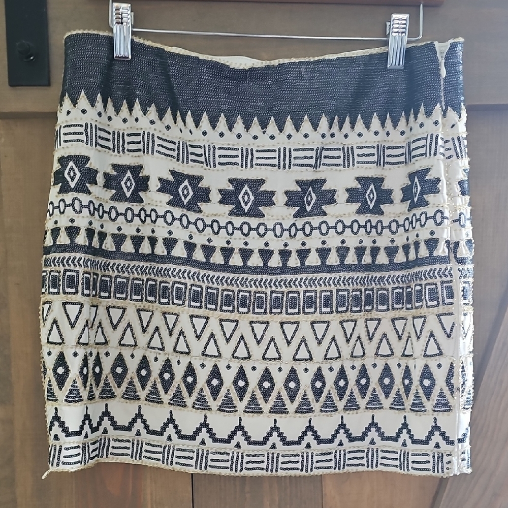 Tribal/Beaded Patterned Mini Skirt